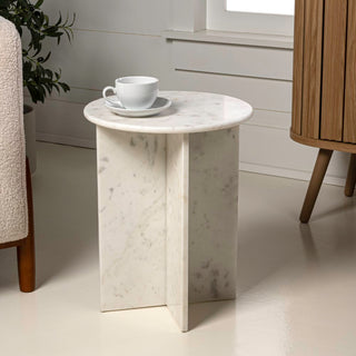 Lippa 14" Contemporary Natural Marble Handmade X-Shaped End Table