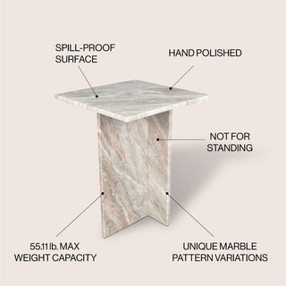 Stone 14" Contemporary Natural Marble Handmade T-Shaped End Table