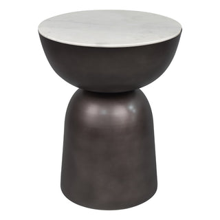 Cone 16" Contemporary Natural Marble/Metal Handmade Hourglass End Table