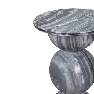 Boho 14" Modern Natural Marble Handmade Stacked Round Pedestal End Table