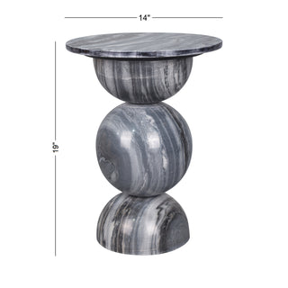 Boho 14" Modern Natural Marble Handmade Stacked Round Pedestal End Table