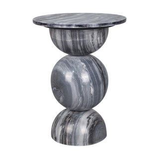 Boho 14" Modern Natural Marble Handmade Stacked Round Pedestal End Table