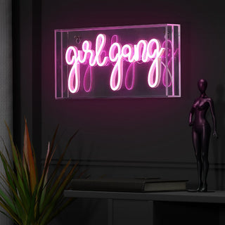 Trioyi Gang 11.88" Contemporary Glam Acrylic Box USB Operated LED Neon Light, Pink