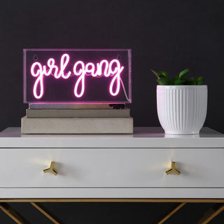 Trioyi Gang 11.88" Contemporary Glam Acrylic Box USB Operated LED Neon Light, Pink