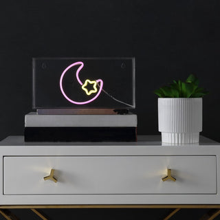 Dielfeo 11.8" Contemporary Glam Acrylic Box USB Operated LED Neon Light, Pink/Yellow