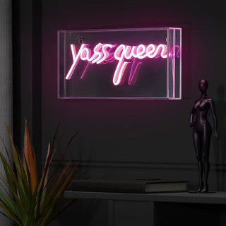 Kliat Queen 11.8" Contemporary Glam Acrylic Box USB Operated LED Neon Light, Pink