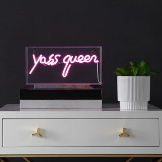 Kliat Queen 11.8" Contemporary Glam Acrylic Box USB Operated LED Neon Light, Pink