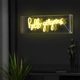 Nums 20" Contemporary Glam Acrylic Box USB Operated LED Neon Light, Yellow