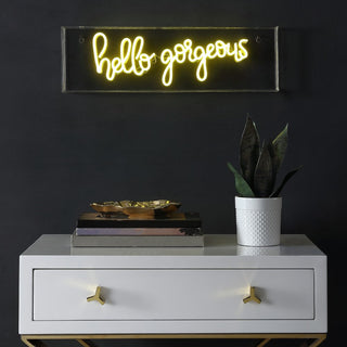 Nums 20" Contemporary Glam Acrylic Box USB Operated LED Neon Light, Yellow