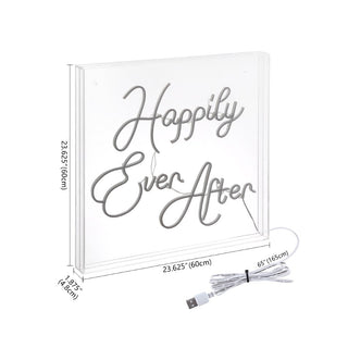 HAPPILY Ever After Square Contemporary Glam Acrylic Box USB Operated LED Neon Light