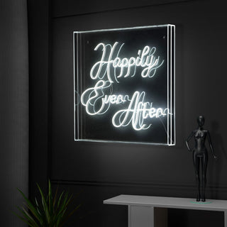 HAPPILY Ever After Square Contemporary Glam Acrylic Box USB Operated LED Neon Light