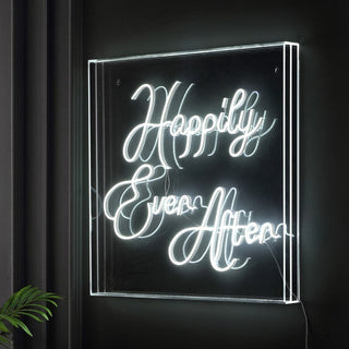 HAPPILY Ever After Square Contemporary Glam Acrylic Box USB Operated LED Neon Light