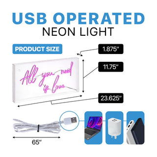 USB All You Need Is Love Contemporary Glam Acrylic Box USB Operated LED Neon Light