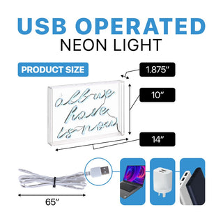 Neon All We Have Is Now Contemporary Glam Acrylic Box USB Operated LED Neon Light