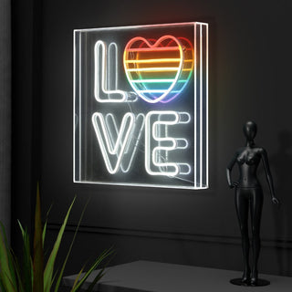 Live LOVE Square Contemporary Glam Acrylic Box USB Operated LED Neon Light