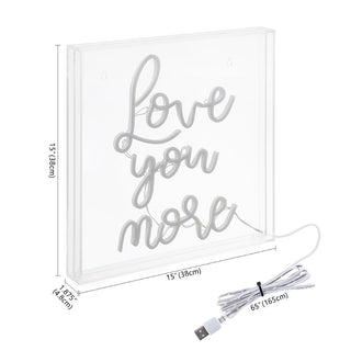 USB Love You More Square Contemporary Glam Acrylic Box USB Operated LED Neon Light