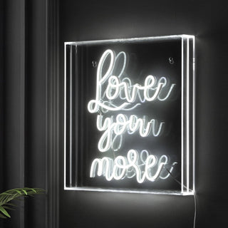 USB Love You More Square Contemporary Glam Acrylic Box USB Operated LED Neon Light