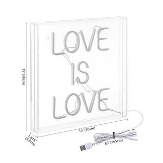 Neon Sign Love Is Love Square Contemporary Glam Acrylic Box USB Operated LED Neon Light