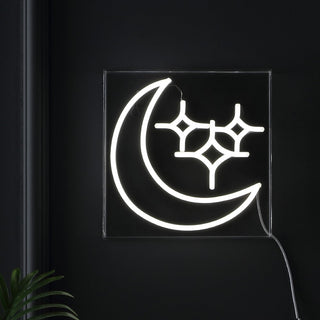 make Starry Crescent Square Contemporary Glam Acrylic Box USB Operated LED Neon Light