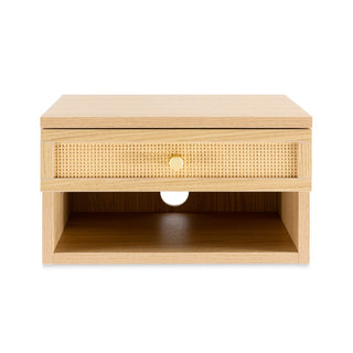 Laurel 15.71" Mid-Century Modern Floating Wall Mounted Nightstand with Soft-Close Rattan Drawer and Cable Hole