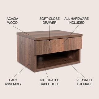 Jdav 15.71" Mid-Century Modern Floating Wall Mounted Nightstand with Soft-Close Drawer and Cable Hole