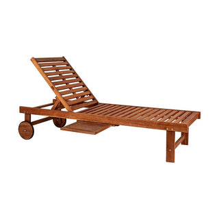 Skido Outdoor Acacia Wood Lounger with Cushion, 5-Position Back, Slide Table & Wheels