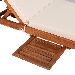 Skido Outdoor Acacia Wood Lounger with Cushion, 5-Position Back, Slide Table & Wheels