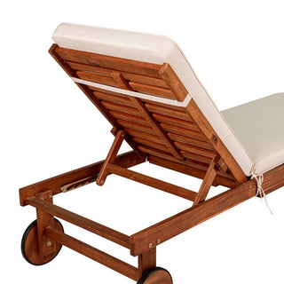 Skido Outdoor Acacia Wood Lounger with Cushion, 5-Position Back, Slide Table & Wheels