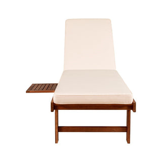 Skido Outdoor Acacia Wood Lounger with Cushion, 5-Position Back, Slide Table & Wheels