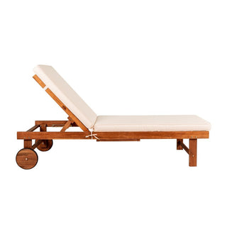 Skido Outdoor Acacia Wood Lounger with Cushion, 5-Position Back, Slide Table & Wheels