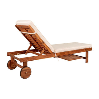 Skido Outdoor Acacia Wood Lounger with Cushion, 5-Position Back, Slide Table & Wheels