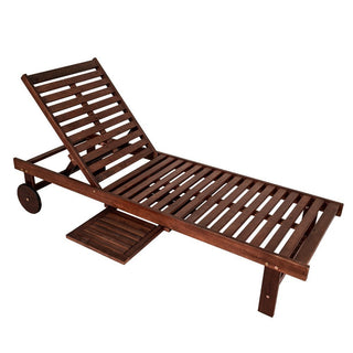 Skido Outdoor Acacia Wood Lounger with Cushion, 5-Position Back, Slide Table & Wheels