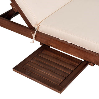 Skido Outdoor Acacia Wood Lounger with Cushion, 5-Position Back, Slide Table & Wheels