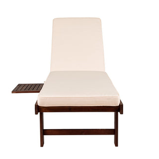 Skido Outdoor Acacia Wood Lounger with Cushion, 5-Position Back, Slide Table & Wheels