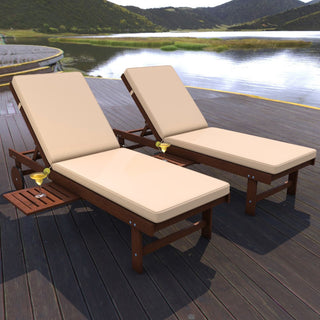 Skido Outdoor Acacia Wood Lounger with Cushion, 5-Position Back, Slide Table & Wheels