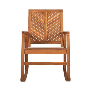 Assemble Modern Chevron-Back 300-Lbs Support Acacia Wood Patio Outdoor Rocking Chair