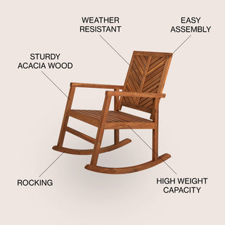 Assemble Modern Chevron-Back 300-Lbs Support Acacia Wood Patio Outdoor Rocking Chair