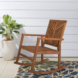 Assemble Modern Chevron-Back 300-Lbs Support Acacia Wood Patio Outdoor Rocking Chair