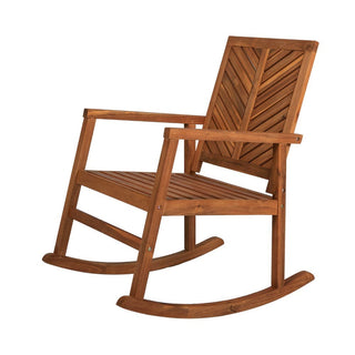 Assemble Modern Chevron-Back 300-Lbs Support Acacia Wood Patio Outdoor Rocking Chair