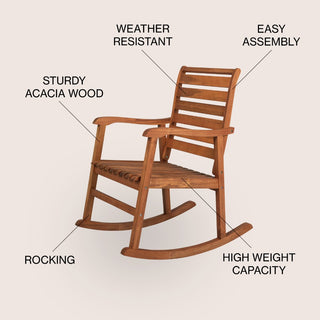 Winado Modern Slat-Back 300-Lbs Support Acacia Wood Patio Outdoor Rocking Chair