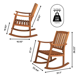 Rajon Slat-Back 300-Lbs Support Acacia Wood Patio Outdoor Rocking Chair