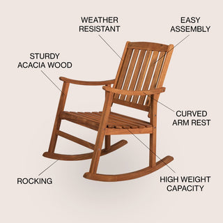 Rajon Slat-Back 300-Lbs Support Acacia Wood Patio Outdoor Rocking Chair