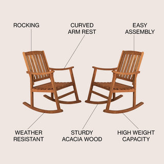 Teak Classic Slat-Back 300-Lbs Support Acacia Wood Patio Outdoor Rocking Chair