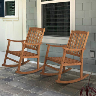 Teak Classic Slat-Back 300-Lbs Support Acacia Wood Patio Outdoor Rocking Chair