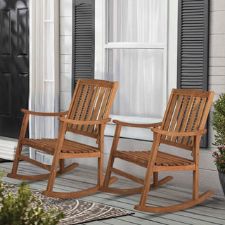 Teak Classic Slat-Back 300-Lbs Support Acacia Wood Patio Outdoor Rocking Chair