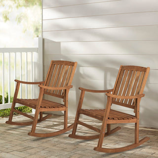 Teak Classic Slat-Back 300-Lbs Support Acacia Wood Patio Outdoor Rocking Chair