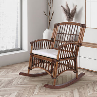 rattan Bohemian Farmhouse Woven Rattan/Wood Rocking Chair