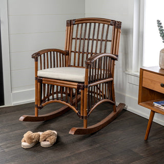 Clarissa Bohemian Farmhouse Woven Rattan/Wood Rocking Chair