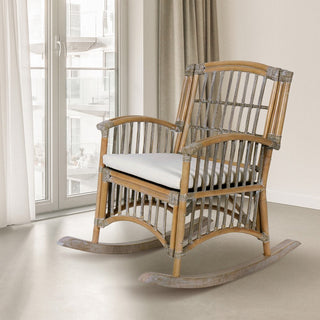 Clarissa Bohemian Farmhouse Woven Rattan/Wood Rocking Chair