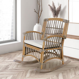 Clarissa Bohemian Farmhouse Woven Rattan/Wood Rocking Chair